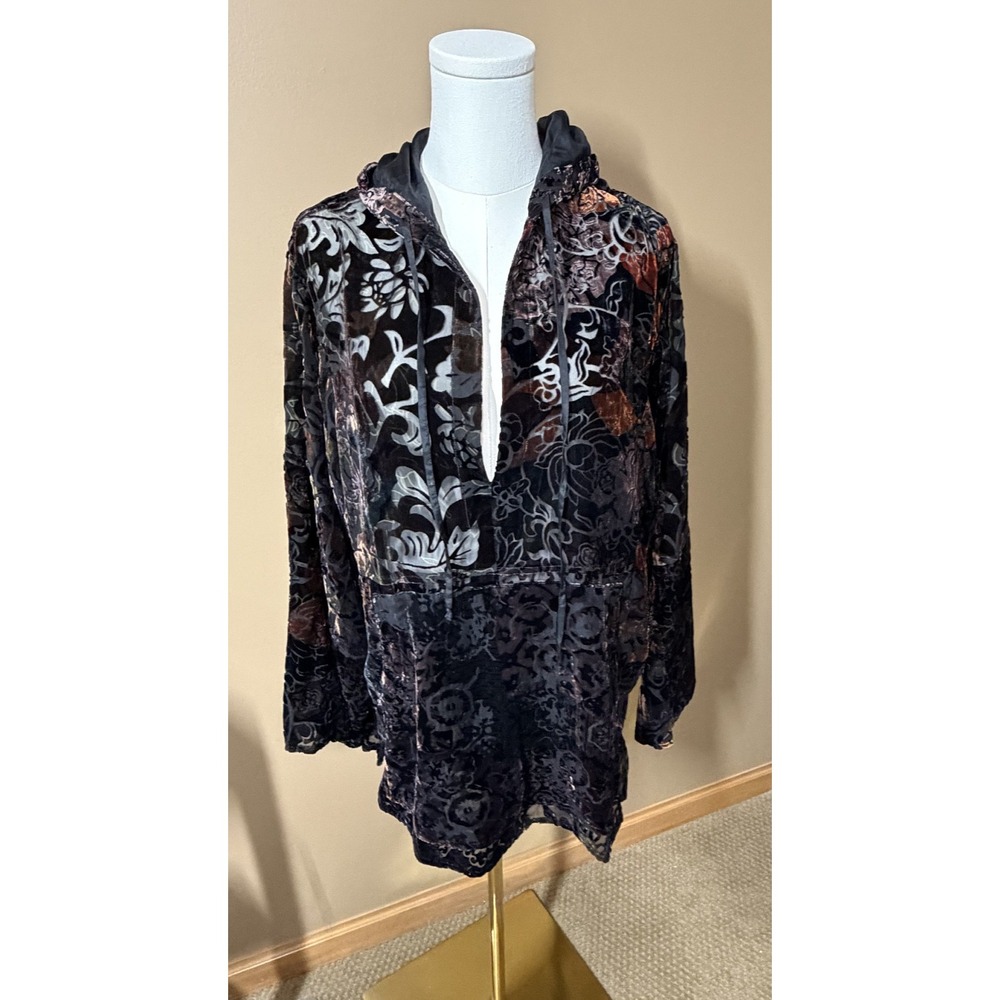 Chico's Silk Velvet Burnout Hooded Tunic Size 2